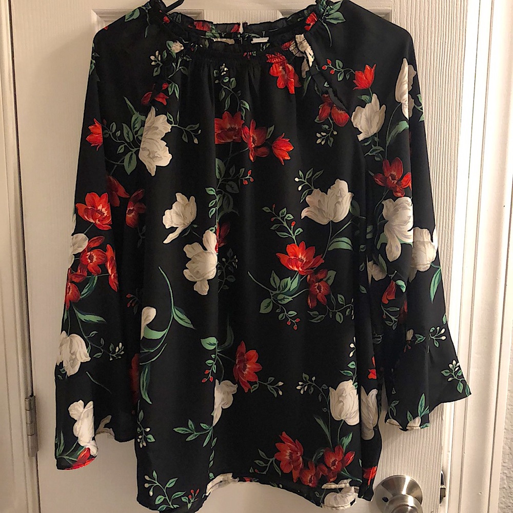Black floral blouse